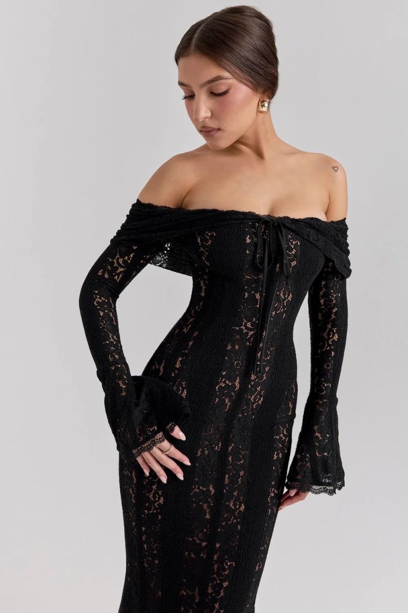 Schulterfreies Spitzenkleid - Bellave